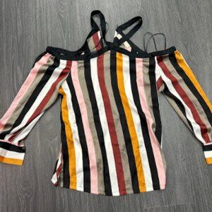 Loft stripped off the shoulder long sleeve, Sz S, Multicolored blouse